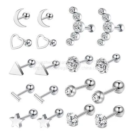 Stainless Steel Stud Earrings,Solid Rhinestone Cartilage Earrings Helix Ear Piercing Jewelry photo-2