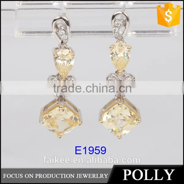 High Polished Gold Plated Crystal Zircon Silver Earrings photo-2