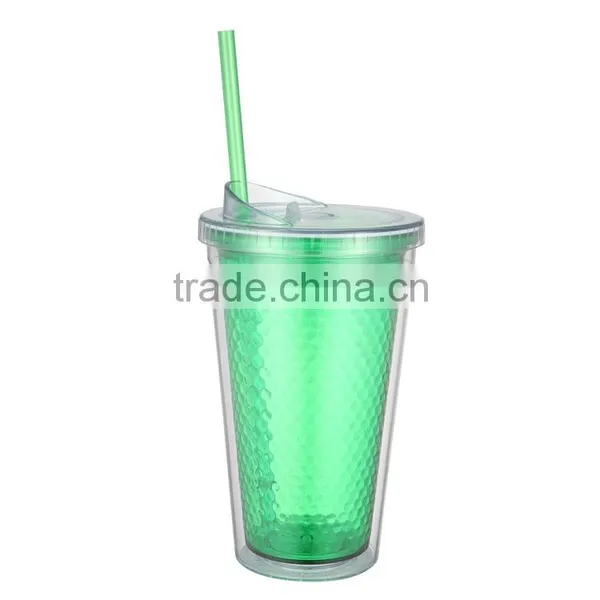 16oz Acrylic Double Wall Tumbler Cups With Straw and Diamond Inner Wall photo-2