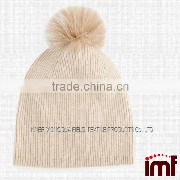 Cashmere Fur Pom Poms Beanie Fashion Winter Hat for Young Girls photo-2