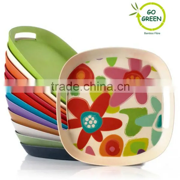 Flower Decal Egg Tray of Bamboo Fibre for Sevring, Kitchen Cutlery Bamboo Tray for Party