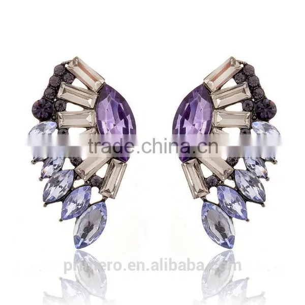 Angel Wings Designs Resin Plant Women Five Colors Glass Stones Stud Earrings photo-4