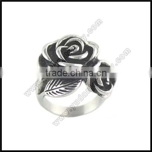 Engrave Rose Flower Ring for Women and Men