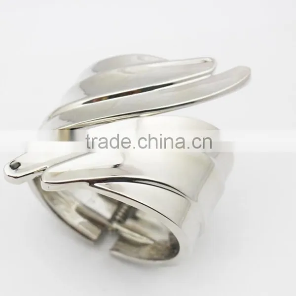 High Polished Stainless Steel Feather Leaves Bracelet Bangle photo-4