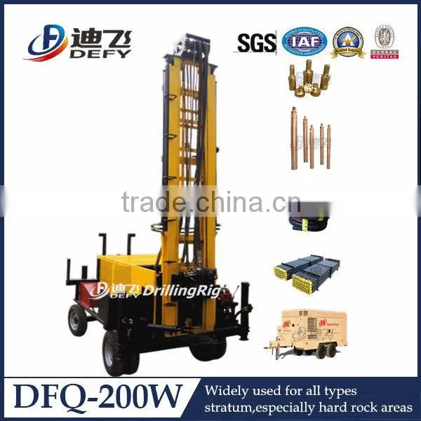 Bore Well Drilling Machine Price DFQ-200W Portable Trailer Mounted Water Well Drilling Rig
