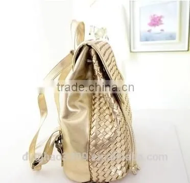 New Design White Backpack Knit Lines Leather Backpack Fashion Hot Sale Backpack photo-3