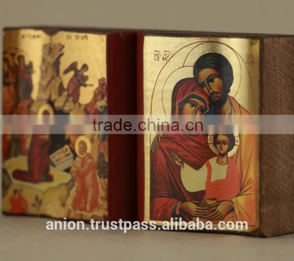 Greek & Russian Orthodox Wooden Icon. Bible Shape photo-2