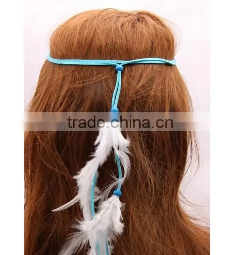 New and Fashion Women Double Layers Braided Hairband Colorful Feather Leaf Pendant Head Band photo-4