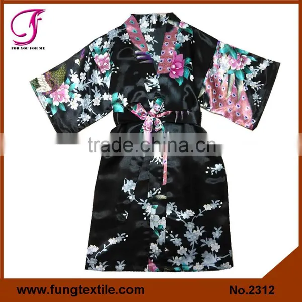 2306 Wholesale Children Peacock Pattern Satin Robe photo-6
