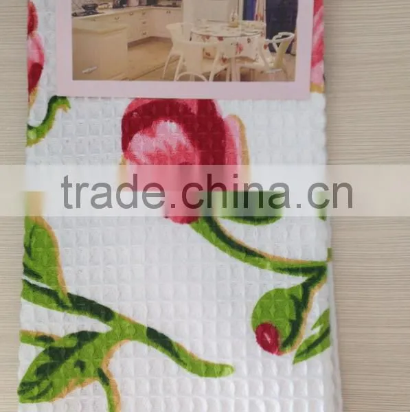 100% Cotton Yarn Dye Waffle Tea Towel 21s/2*21s/2 40*60cm 60g With Flower Design Printing