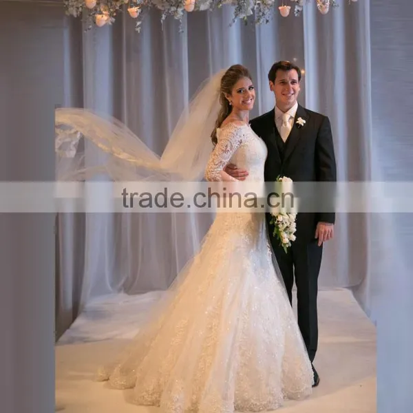 2016 High Quality Ivory Red Beautiful Lace Luxurious Wedding Dress With Bridal Veil photo-2