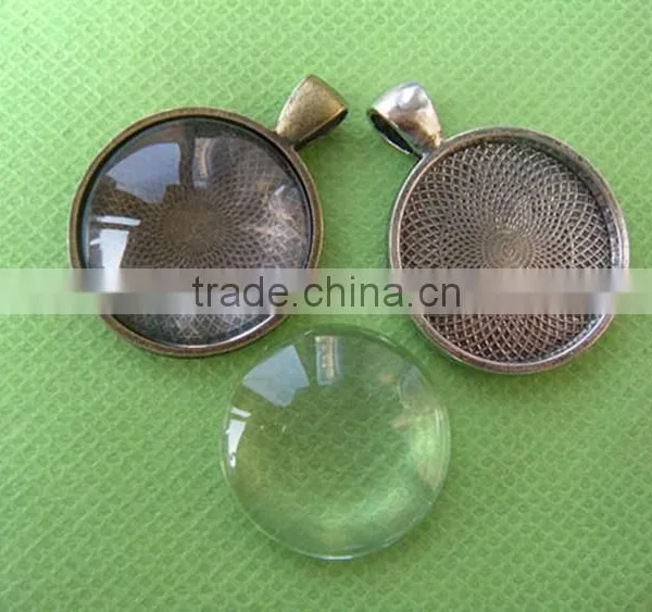 Complete DIY Pendant Kits, Round, Metal Bezels + Glass Cabochons+ Chain Necklaces Wholesale Clear Transparent Glass Cabochons photo-2