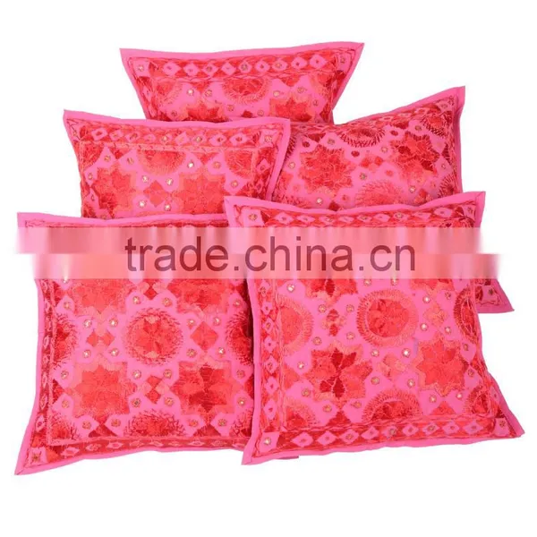 Indian Embroidered Cushion Cover Mirror Work Floral Pattern Outdoor Cushion Covers Supplier In India