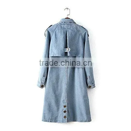 Custom Women's Winter Blue Jean Jacket Casual Single Breasted Denim Coat photo-2