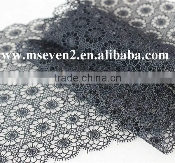 New Black Color Lace Design 2016 Embroidery Scallop Shape Lace Trim Austrian Embroidery Designs Flower Lace in 17cm photo-4
