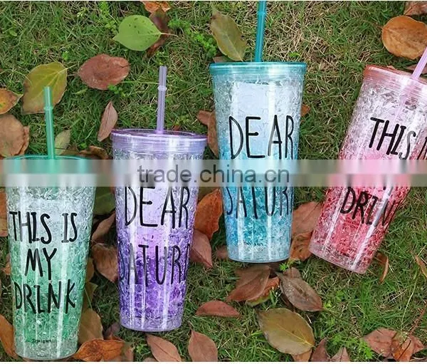 Beautiful Double Wall Plastic Drinking Mug With Straw Summer Ice Cup photo-5