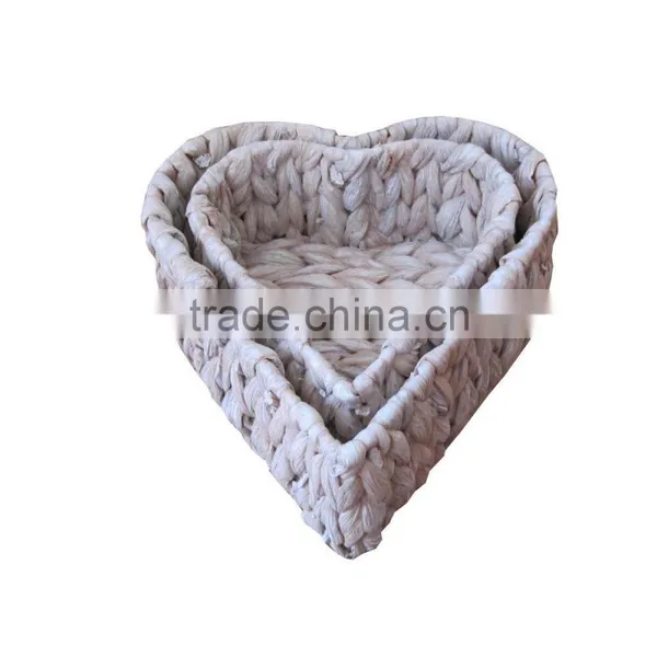 Wholesale White Water Hyacinth Heart Shaped Storage Baskets Set of 2 photo-2