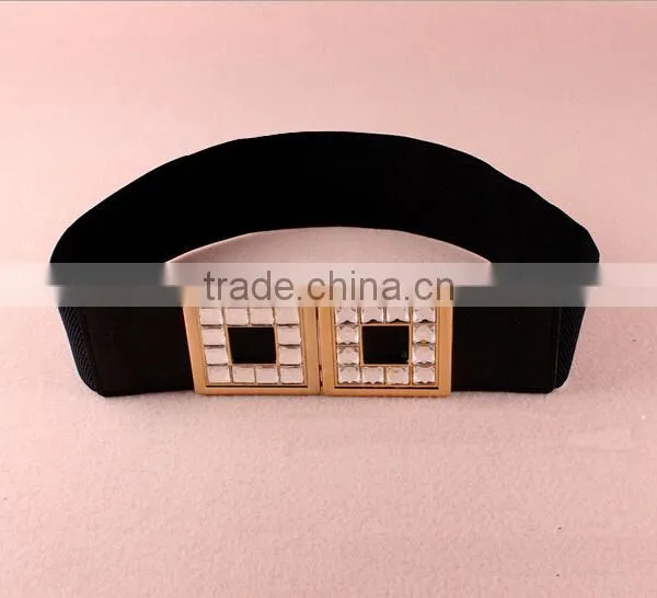 Wholesale Rhinestone Paved Square Pattern Alloy Buckle Sex Women Lady Wide PU Waist Belt photo-3