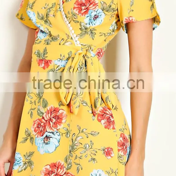 Kaftan Dress Beach Wear Women 95% POLYESTER 5% SPANDEX FLORAL PRINT SURPLICE RIBBON TIE MAXI DRESS Evening Gowns Long photo-5