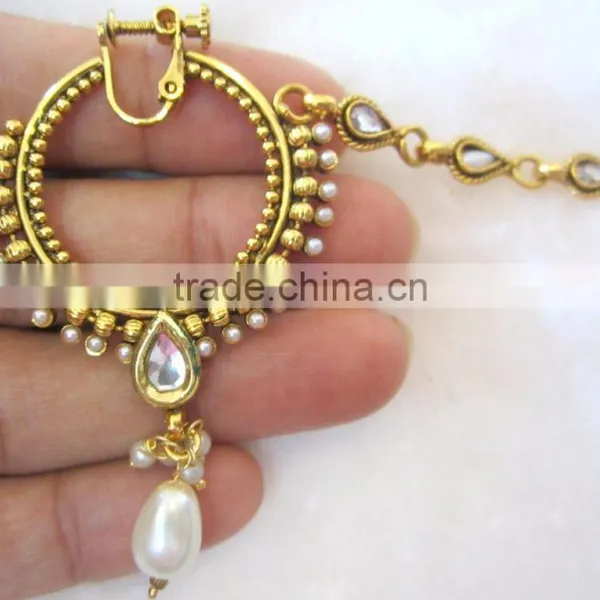 Polki HOOP NATH Press NOSE RING GOLD PLATED photo-4