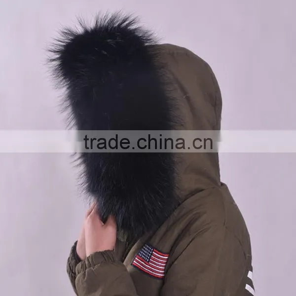 Myfur Top Quality Soft Black Color Raccoon Fur Collar for Hood photo-2