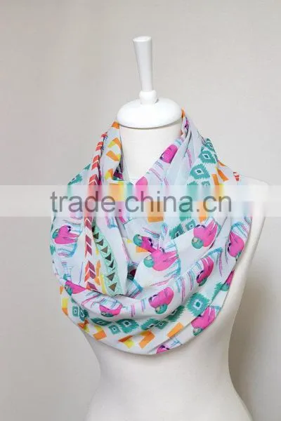 Pink Sloth Pattern Chiffon Infinity Scarf, Circle Scarf, Loop Scarf, Scarves, Shawls, Spring Fall Winter - Summer Fashion Christ photo-5