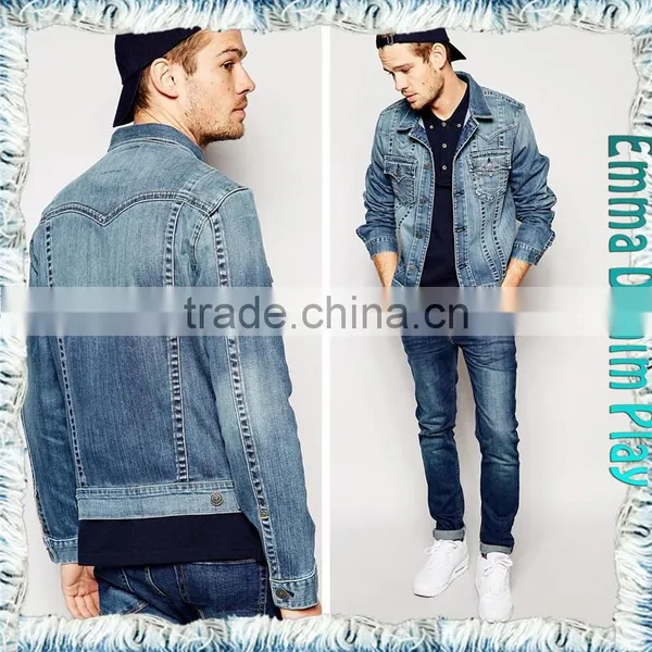 2016 Vintage Top Design Bleached Blue Wash Mens Casual Short Denim Jackets photo-3