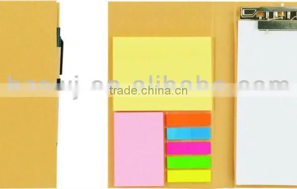 Kraft cover recycled notebook with sticky notes&flags with pinchcock 70grams 40sheets 19.5*11cm