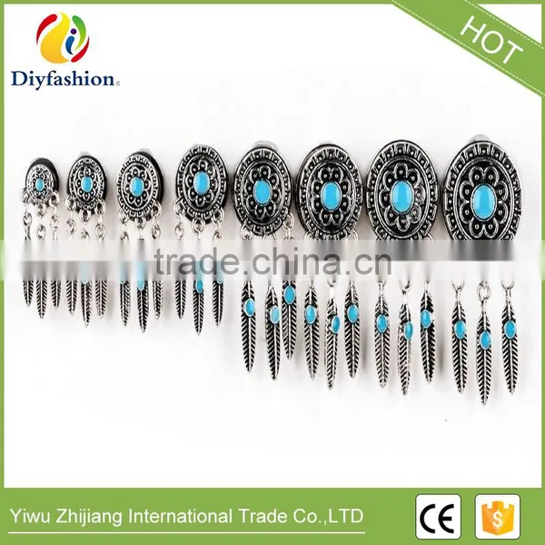 Bohemia Retro Feathers Long Tassel Stainless Steel Ear Plug photo-6