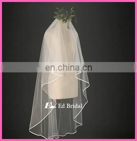 A04 Elegant Short And Long Ribbon Trim Two Layers Cheap Wholesale Bridal Veil Wedding photo-3