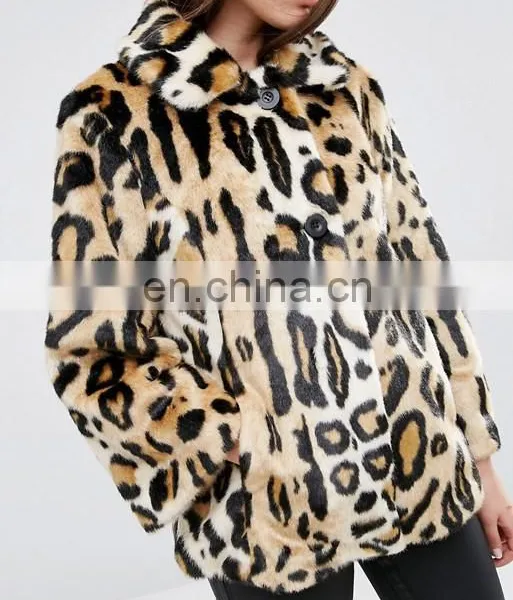 Wholesale Cheapest Price New Design Swing Coat in Leopard Faux Fur photo-4