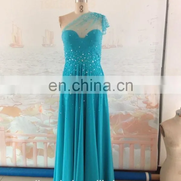 Sparkle Red Long Evening Dress Chiffon Floor Length One Shoulder Beaded Rhinestone Red Carpet Evening Gown Long Prom Dresses photo-3