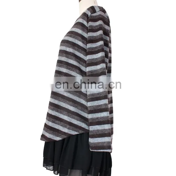With Chiffon Lining Acrylic Striped Frill Hem Casual Wear Tunic For Fat Women photo-2