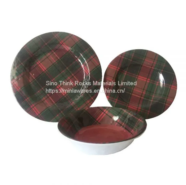 Custom Pattern Cheap Dinnerware 8.5 Inch Plastic Plates Scottish Plaid Full Printing Unbroken Dinner Set