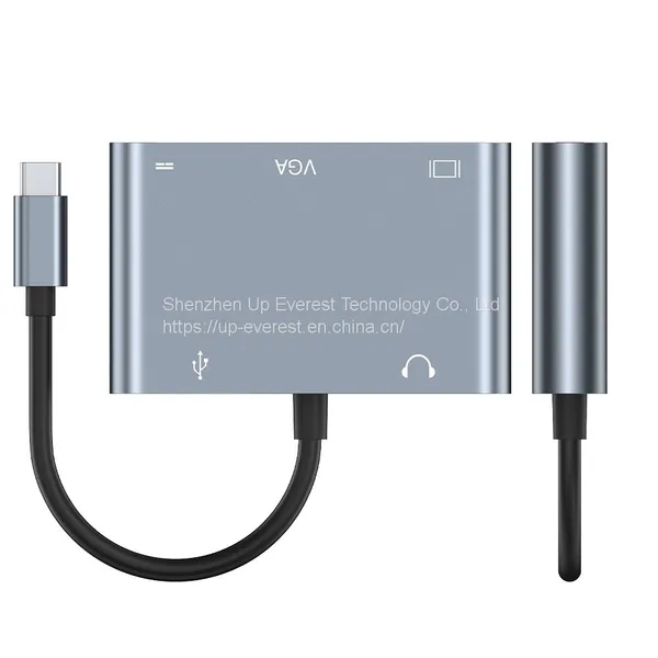 Aluminum Alloy 5 in 1 USB Hub HDMI+USB 3.0*1+VGA+AV+PD photo-3