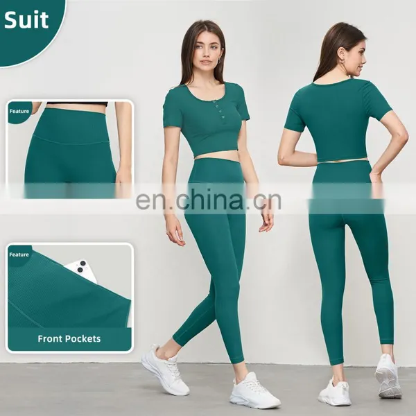 Soft Ribbed Yoga Leggings With Pocket Wholesale Recyclable Tummy Control Sports Pants photo-4