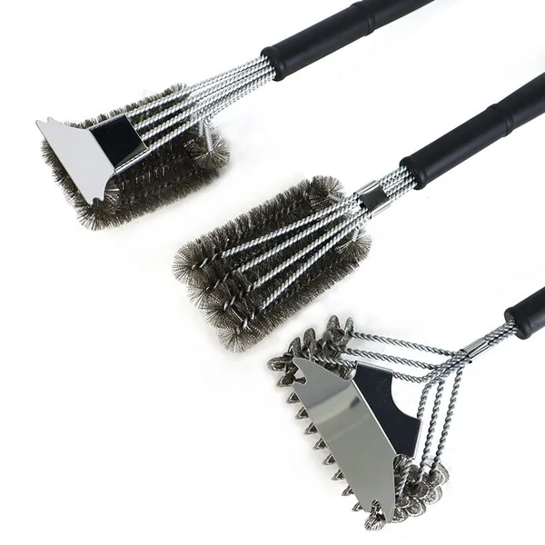 China Supplier Stainless Steel BBQ Tools Grill Cleaning Brush with Scraper