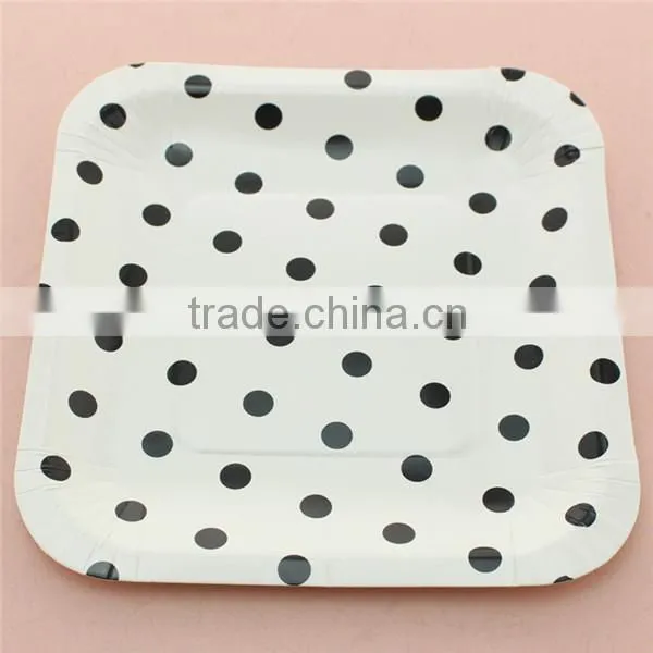 China Wholesale Fancy Dotted 7 Inch Square Paper Plates photo-2