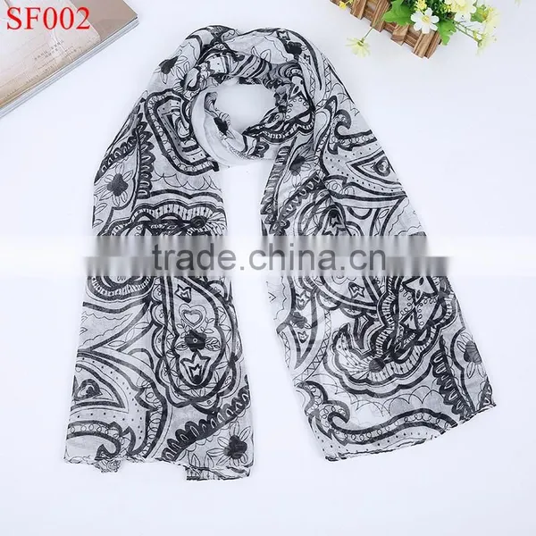 SF004 Spring and Autumn Dark Color Elegant Lady Scarf 80*170cm Long Wrap Cotton Voile Scarf photo-4