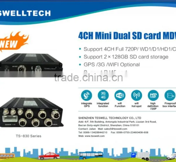 3G/4G Download/ WIFI Auto Download Free Platform Support 3G GPS WIFI 256GB SD Card Mini 4ch MDVR With 3G for Remote Monitor photo-2