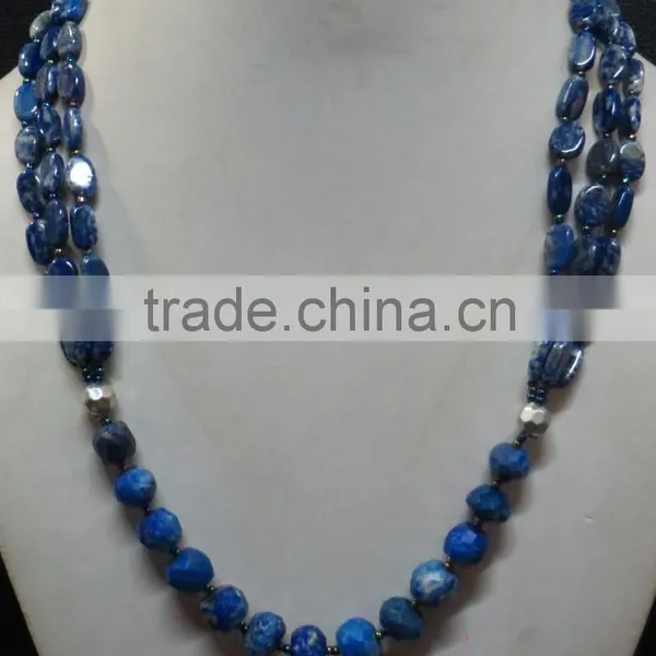 Lapis Lazuli High Quality Oval and Faceted Rondelle Fashion Jewelry Stone Necklace photo-2