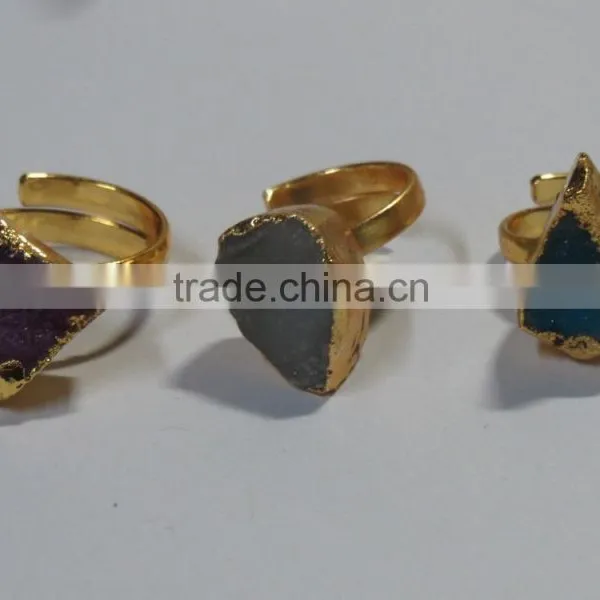ADJUSTABLE Gold DRUZY Electroplated Agate Assorted Gemstone Rings photo-2