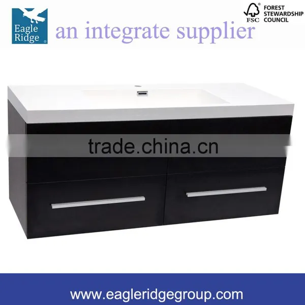 1200mm Soft Closing Drwers Vanity, Black Wall Hung Vanity, Single Basin Bathroom Vanity K1200B photo-2