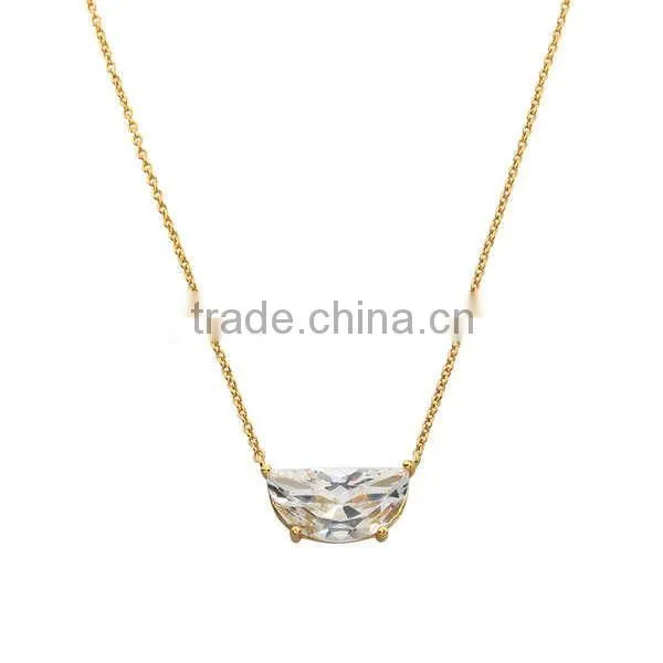 14K Gold Overlay Silver Cubic Zirconia Half Moon Statement Necklace photo-2