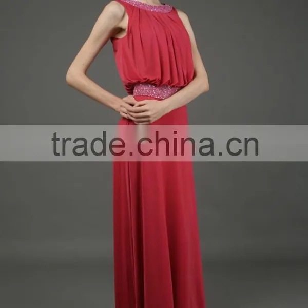 BiBiQ Fashion OEM Maxi Red Beaded Satin Western Gowns Party Dresses photo-5
