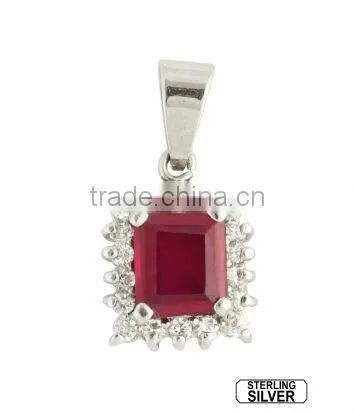 Rectangular Shaped Red Onyx Pendant in Sterling Silver