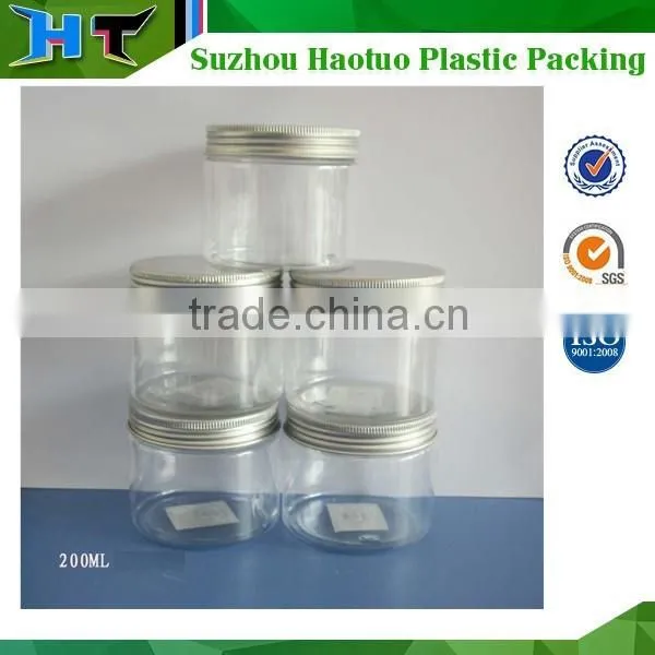 Clear Pet Jar With Aluminum Screw Cap / Aluminum Cap PET Plastic Jar