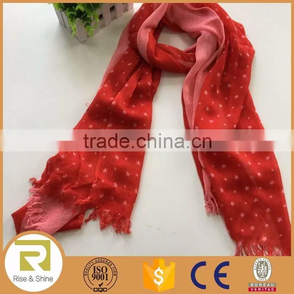 Wholesale 100% Polyester Stars Printed Fringed Shawl Scarf