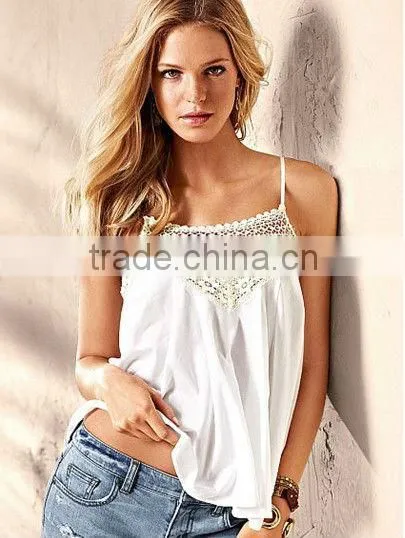 Cotton Crochet-trim Lace Neckline Tank Top Women