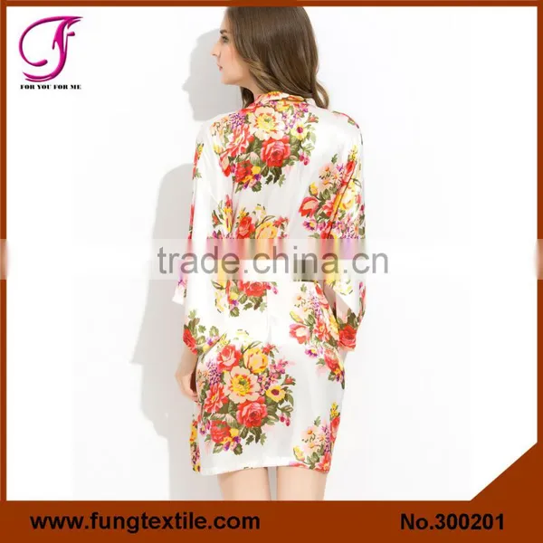 Fung 3002 Woman Polyester Satin Floral Bath Robe For Wedding Party photo-2